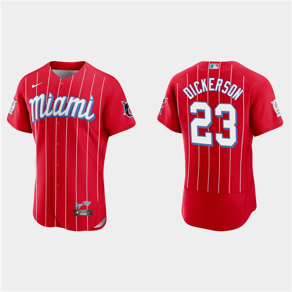 Men's Miami Marlins #23 Corey Dickerson 2021 Red City Connect Flex Base Stitched Jersey